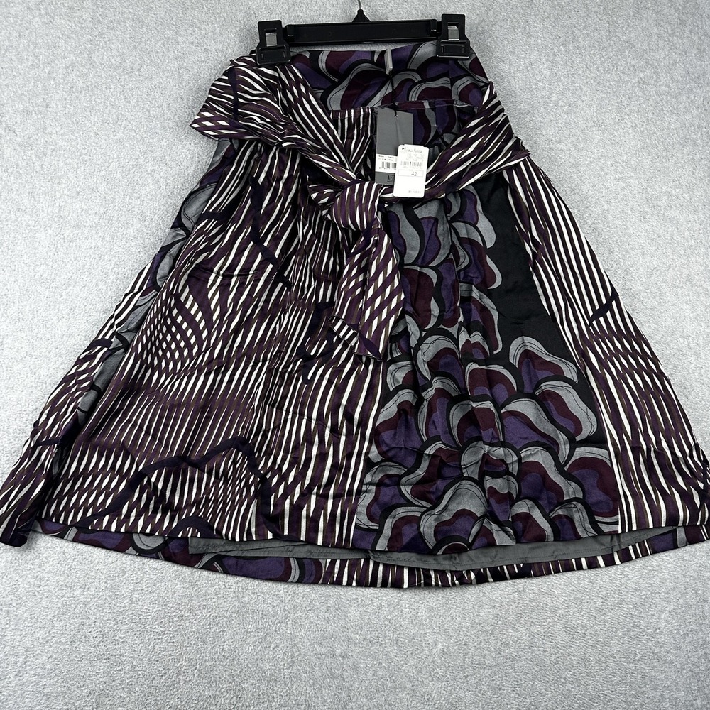 Alberta Ferretti Skirt Womens US 6 Purple Black Silk Abstract Print Italy $1,100